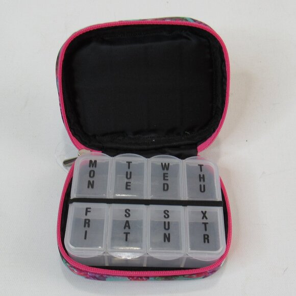 Fashion Smart Travel Mini Pill Case Organize 8 Slots Vitamin Clutch Pink/Blue - Picture 4 of 8